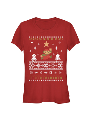 Junior's Nintendo Ugly Christmas Mario T-shirt