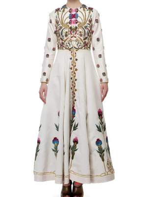 Collared Fit & Flare Embroidered Gown.