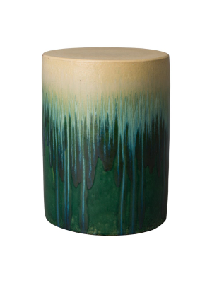 Round Garden Stool In Green Cascade Glaze