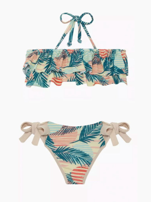 Kerri Bandeau Bikini Set (kids) - Pink Sunset Print