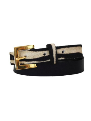 Sophia Genuine Leather & Cowhide Belt -black