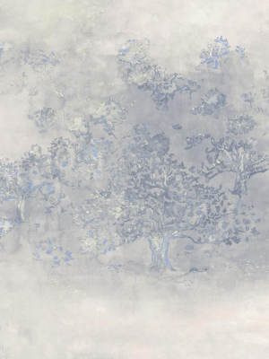 Japanese Tree Wallpaper In Blue, Silver, And Grey From The Transition Collection By Mayflower