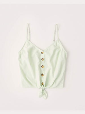 Linen-blend Tie-front Button Cami