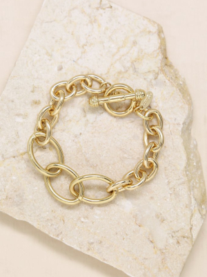 Simple Chain Link 18k Gold Plated Bracelet With Toggle