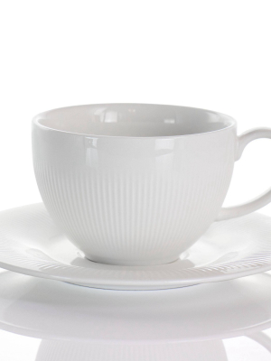 8oz 12pc Porcelain Cafe Cup And Saucer Set White - Elama