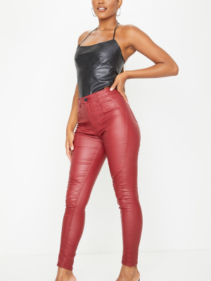 Red Biker Coated Skinny Jeans