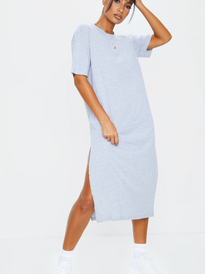 Grey Side Split Midi T Shirt Dress