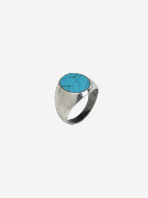 Sterling Silver Smooth Signet Ring With Turquoise Stone