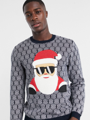 Asos Design Knitted Charity Christmas Sweater With Cool Santa Applique For Asos Foundation