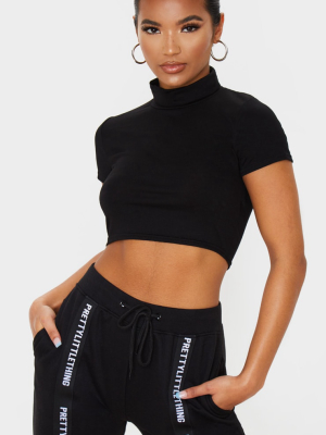 Basic Black High Neck Jersey Crop Top