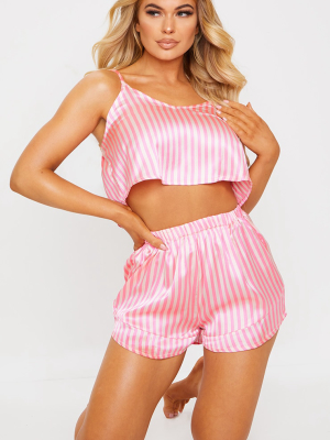 Pink Stripe Satin Cami Short Pj Set