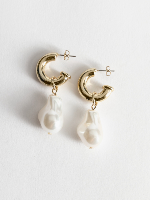 Pearl Pendant Mini Hoop Earrings