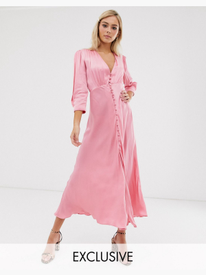 Ghost Exclusive Maddison Button Front Satin Midi Dress