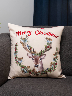 20"x20" Oversize Merry Christmas Reindeer Head Square Throw Pillow Natural - Surefit