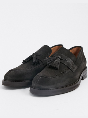 Selected Homme Suede Loafer With Removeable Tassel In Brown