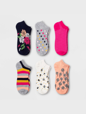 Women's Floral 6pk Low Cut Socks - Xhilaration™ Navy/gray/pink 4-10