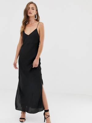 Asos Design Satin Cami Maxi Slip Dress In Black