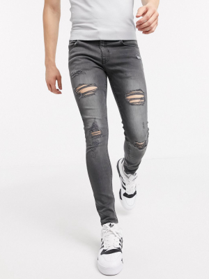 New Look Super Skinny Ripped Jeans In Gray