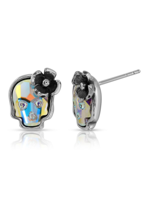 Opal Flower Skull Stud Earrings