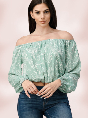 Rayon Crepon Print Off The Shoulder Blouse Top