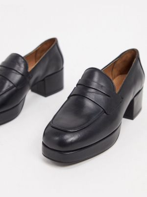 Asos Design Maximise Premium Leather Platform Loafers In Black