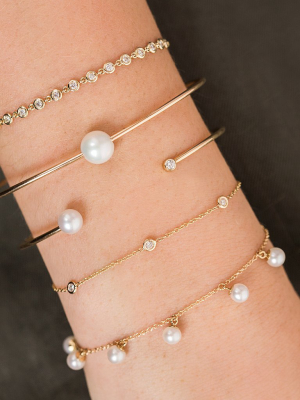 14k Diamond And Pearl Open Cuff