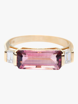 Pink Tourmaline And Diamond East West Ring