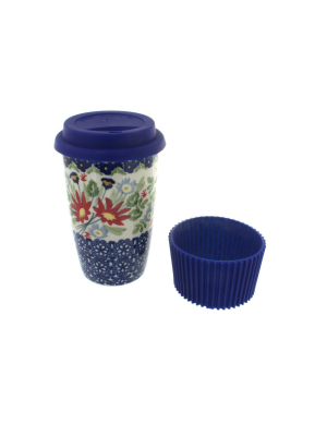 Blue Rose Polish Pottery Jungle Bouquet Travel Coffee Mug