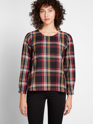 Taking Notes Plaid Long Sleeve Top