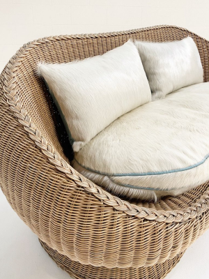 Rattan Loveseat With Custom Brazilian Cowhide And Leather Cushions