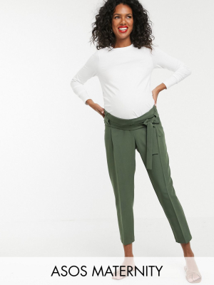 Asos Design Maternity Tailored Tie Waist Tapered Ankle Grazer Pants