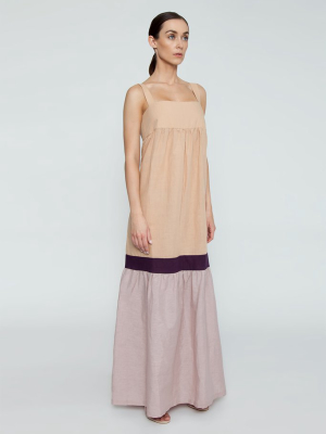 Tricolor Long Dress - Beige/purple/lilac