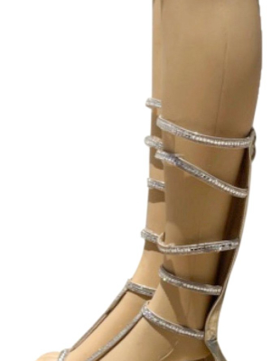 Ad04 Gold Mid Calf Gladiator Boots