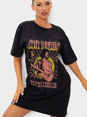 Black Jimi Hendrix Print T Shirt Dress