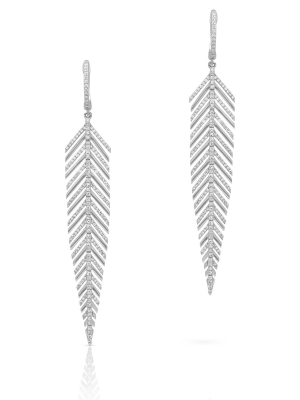 14kt White Gold Diamond Feather Earrings