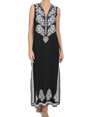 Embroidery Silk Sleeveless Long Dress