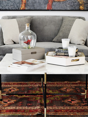 Zelda Square Coffee Table With Marble Top And Black Powder Coat With Detail