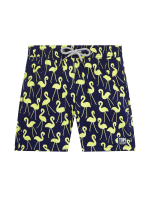 Dark Blue & Yellow Flamingos