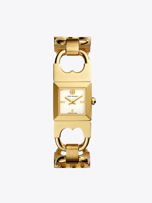 Double-t Link Watch, Gold-tone Stainless Steel/ivory, 18 X 18 Mm