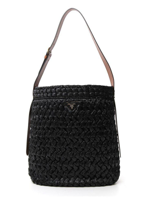 Prada Logo Plaque Woven Shoulder Bag