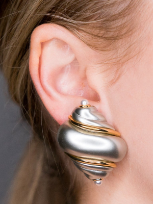 Gold Clip Grey Pearl Base Tips Shell Clip Earrings