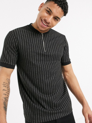 Topman Baseball Polo With Stripe In Black