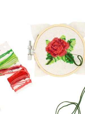 Mini Cross Stitch Embroidery Kit - Rose