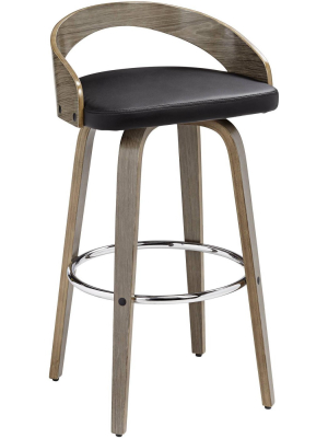 Lumisource Gratto 29 1/4" Black Faux Leather Gray Wood Swivel Bar Stool