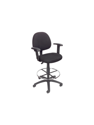 Drafting Stool With Footring And Adjustable Arms Black - Boss Office Products