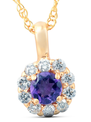 Pompeii3 1/2 Ct Diamond & Genuine Amethyst Halo Pendant 14k Yellow Gold Womens Necklace