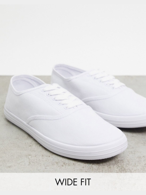 Asos Design Wide Fit Oxford Plimsolls In White Canvas