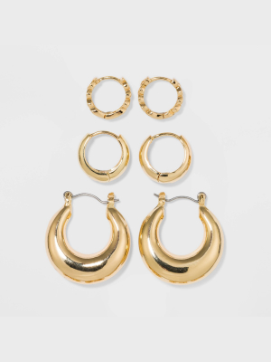 Shiny Gold Trio Hoop Earring Set 3pc - Wild Fable™ Gold