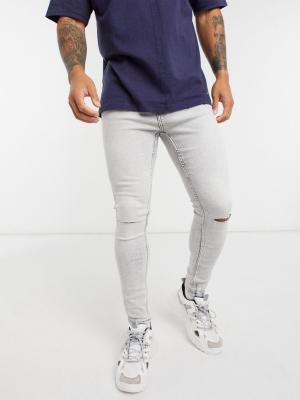 Bershka Super Skinny Jeans With Knee Rips In Gray