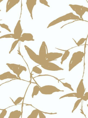 Persimmon Leaf Wallpaper In Gold And White From The Tea Garden Collection By Ronald Redding For York Wallcoverings